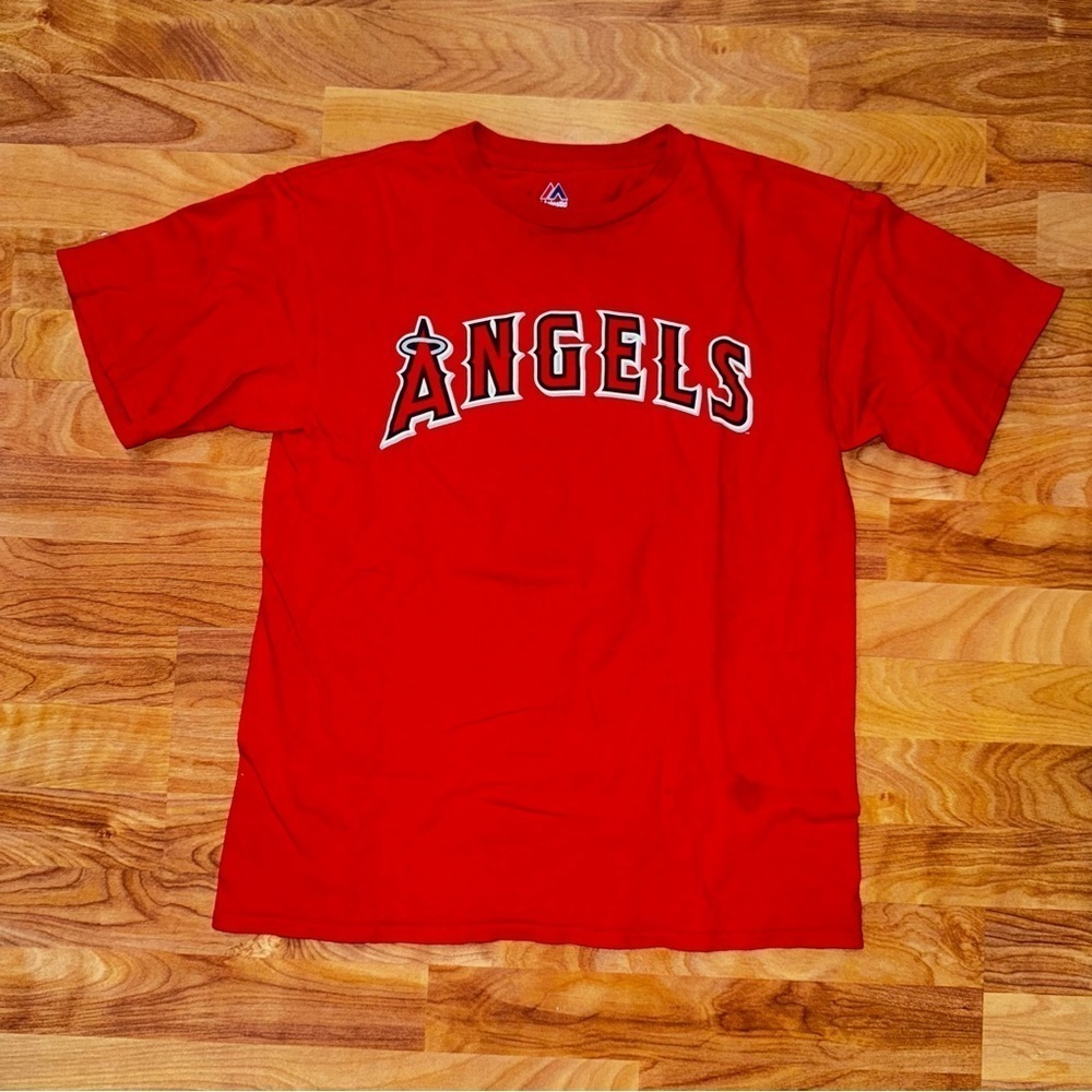 LA Angels Christian Moore #4 T Shirt Red Youth Size XL Distressed Number On Back